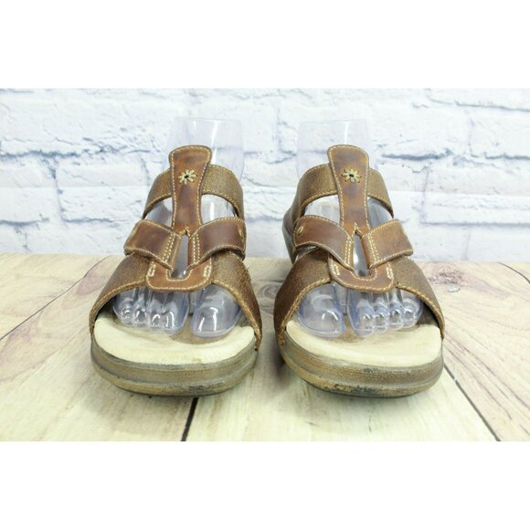 Merrell Luxe Mink Brown Strappy Leather Slip-on Wedge Slide Comfort Sandals Sz 8 - Picture 4 of 9